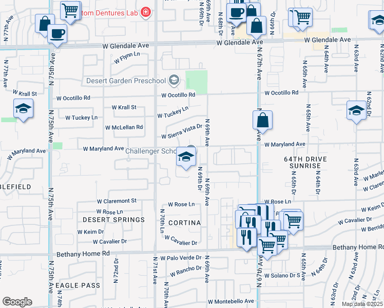 map of restaurants, bars, coffee shops, grocery stores, and more near 6905 West Maryland Avenue in Glendale