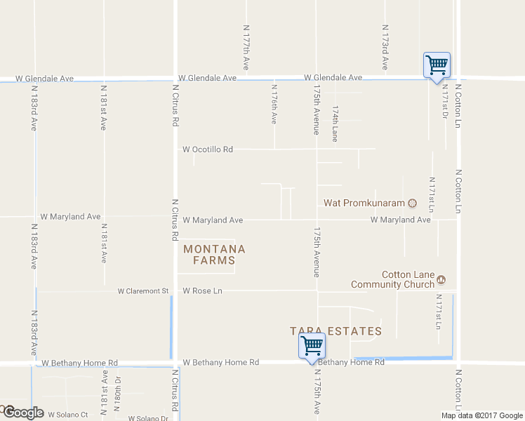 map of restaurants, bars, coffee shops, grocery stores, and more near 17624 West Maryland Avenue in Waddell