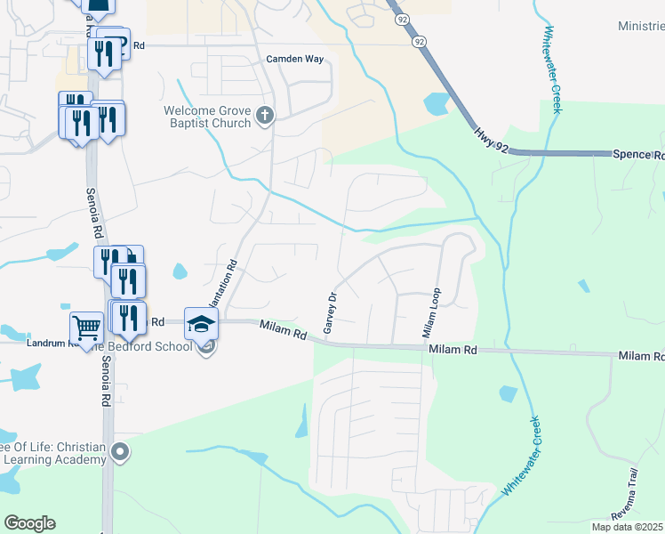 map of restaurants, bars, coffee shops, grocery stores, and more near 8205 Autumn Green Drive in Fairburn