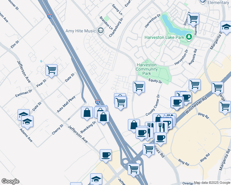 map of restaurants, bars, coffee shops, grocery stores, and more near 28485 Via Rioja in Temecula