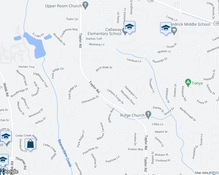 map of restaurants, bars, coffee shops, grocery stores, and more near 8206 Canyon Forge Drive in Riverdale