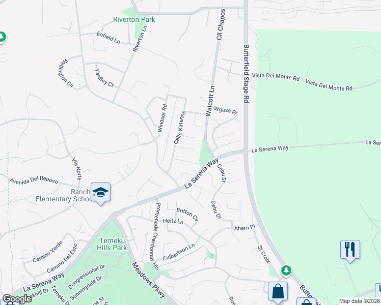 map of restaurants, bars, coffee shops, grocery stores, and more near 31895 Dane Court in Temecula