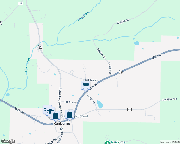 map of restaurants, bars, coffee shops, grocery stores, and more near 2738 County Road 45 in Ranburne