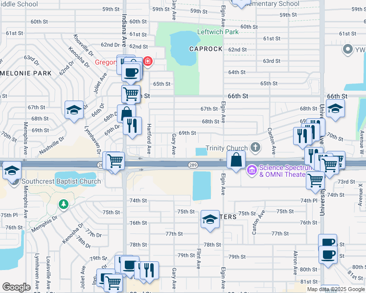 map of restaurants, bars, coffee shops, grocery stores, and more near 6905 Gary Avenue in Lubbock
