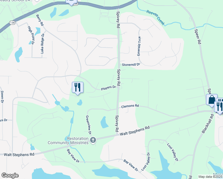 map of restaurants, bars, coffee shops, grocery stores, and more near 3139 Players Drive in Jonesboro