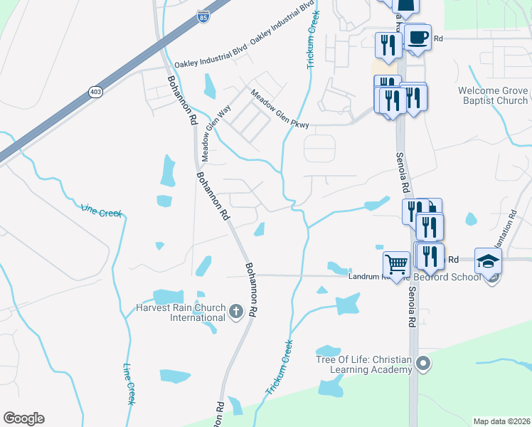 map of restaurants, bars, coffee shops, grocery stores, and more near 8270 Champion Trail in Fairburn