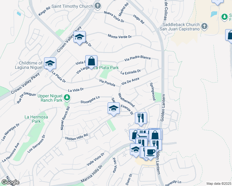 map of restaurants, bars, coffee shops, grocery stores, and more near 25122 Via Portola in Laguna Niguel
