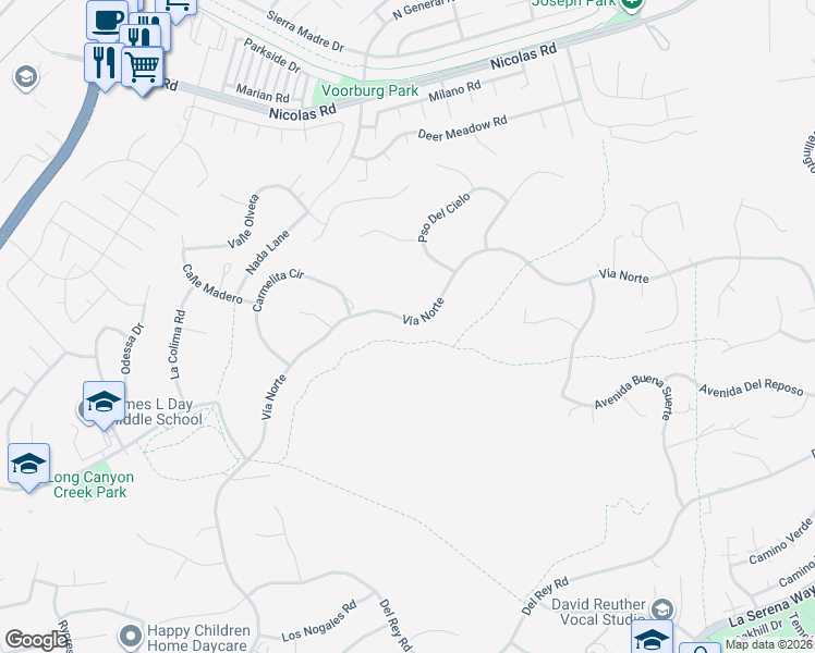 map of restaurants, bars, coffee shops, grocery stores, and more near 30195 Vía Norte in Temecula