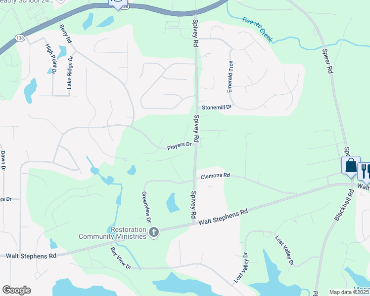 map of restaurants, bars, coffee shops, grocery stores, and more near 3139 Players Drive in Jonesboro