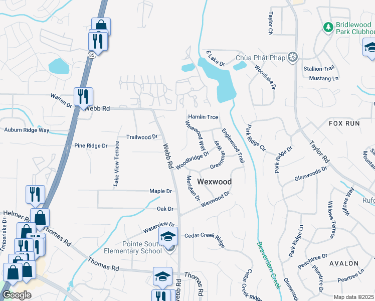 map of restaurants, bars, coffee shops, grocery stores, and more near 8190 Winewood Court in Riverdale