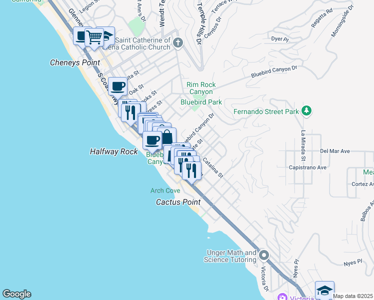 map of restaurants, bars, coffee shops, grocery stores, and more near 354 Agate Street in Laguna Beach
