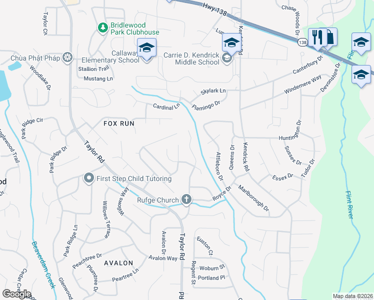 map of restaurants, bars, coffee shops, grocery stores, and more near 8191 Dunellen Lane in Jonesboro