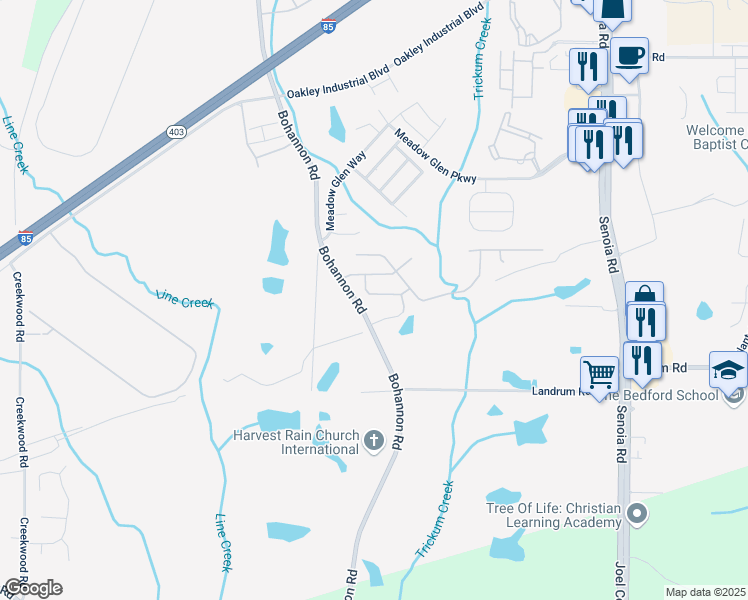 map of restaurants, bars, coffee shops, grocery stores, and more near 6014 Horseshoe Lane in Fairburn