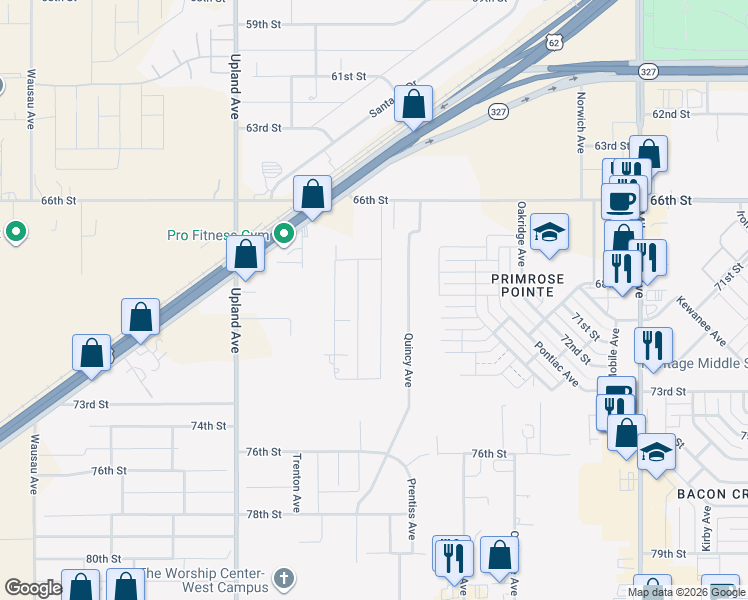 map of restaurants, bars, coffee shops, grocery stores, and more near 6806 Rochester Avenue in Lubbock