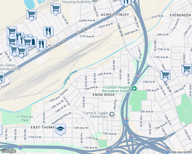 map of restaurants, bars, coffee shops, grocery stores, and more near 304 16th Avenue North in Birmingham