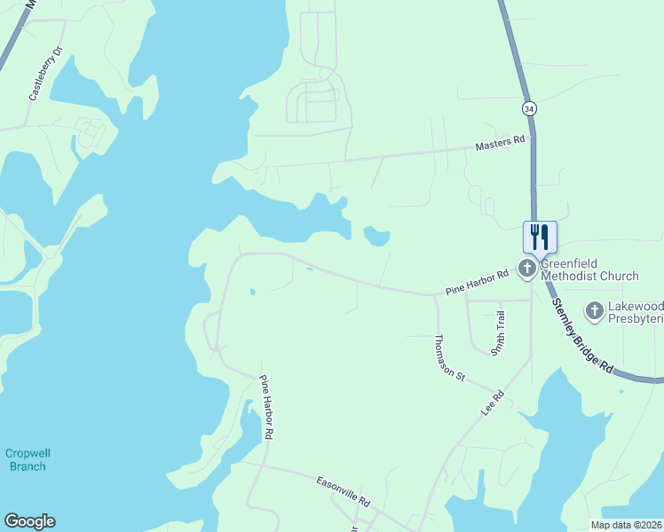 map of restaurants, bars, coffee shops, grocery stores, and more near 606 Pine Harbor Road in Pell City
