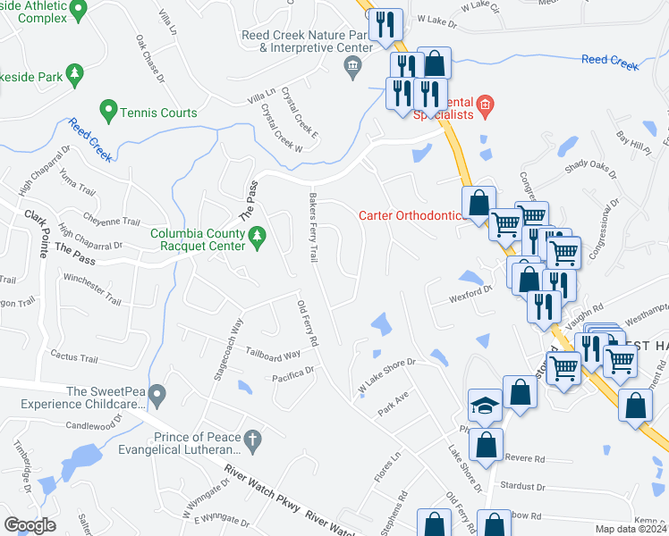 map of restaurants, bars, coffee shops, grocery stores, and more near 3709 Clark Crossing in Martinez