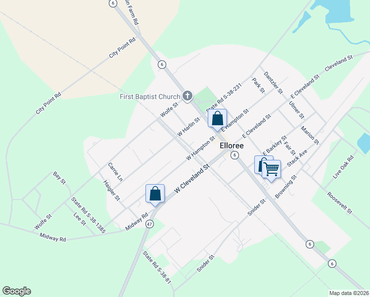 map of restaurants, bars, coffee shops, grocery stores, and more near 650 Railroad Ave in Elloree