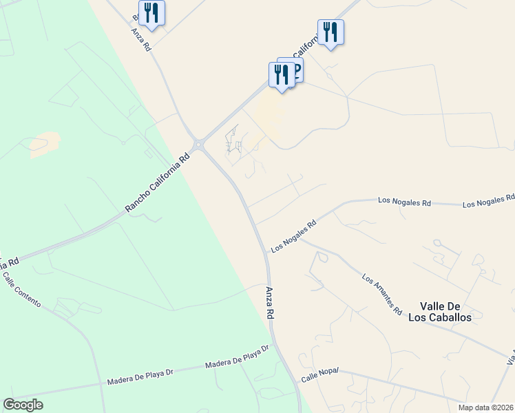 map of restaurants, bars, coffee shops, grocery stores, and more near 40690-40792 Anza Road in Temecula