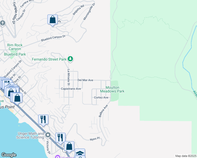 map of restaurants, bars, coffee shops, grocery stores, and more near 1846 Del Mar Avenue in Laguna Beach
