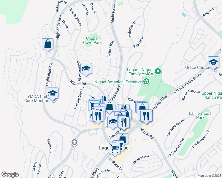 map of restaurants, bars, coffee shops, grocery stores, and more near 23728 Sea Breeze Lane in Laguna Niguel