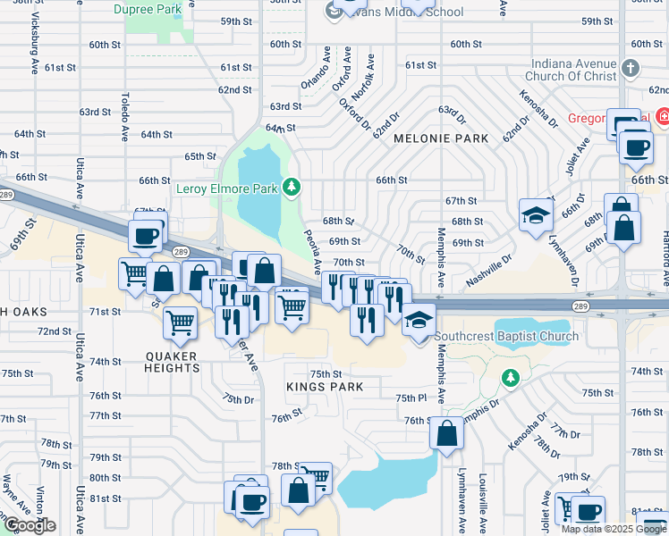 map of restaurants, bars, coffee shops, grocery stores, and more near 4105 70th Street in Lubbock