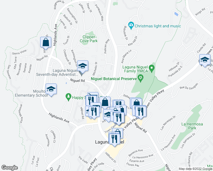map of restaurants, bars, coffee shops, grocery stores, and more near 23751 Cambridge Circle in Laguna Niguel