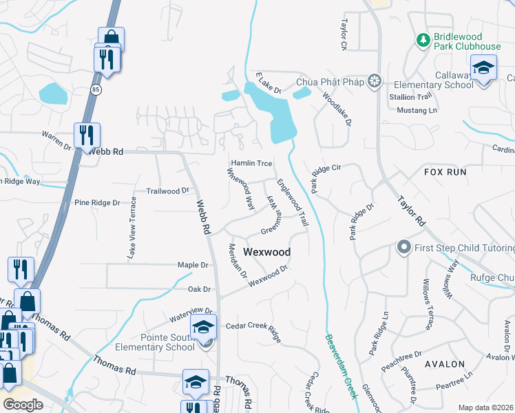 map of restaurants, bars, coffee shops, grocery stores, and more near 521 Woodbridge Drive in Riverdale