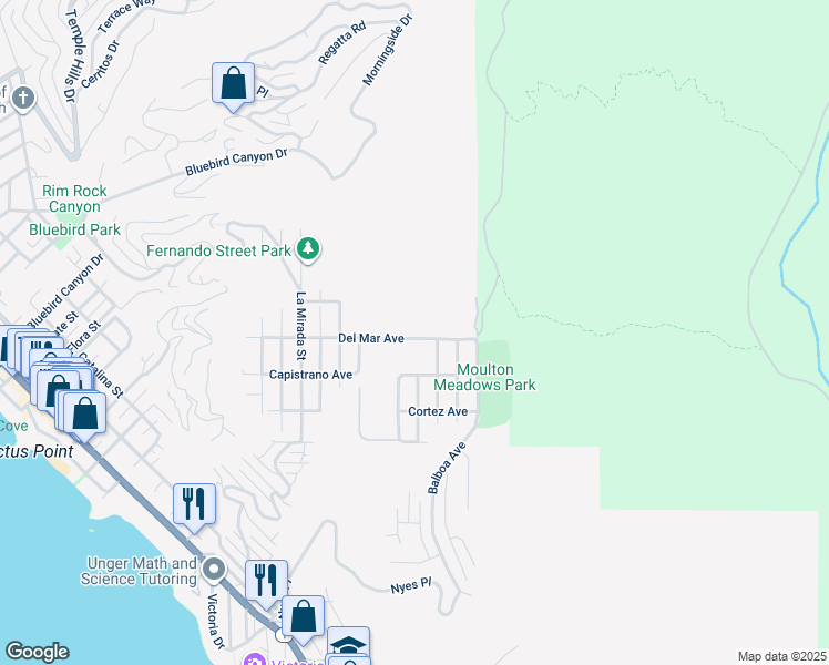 map of restaurants, bars, coffee shops, grocery stores, and more near 1784 Del Mar Avenue in Laguna Beach