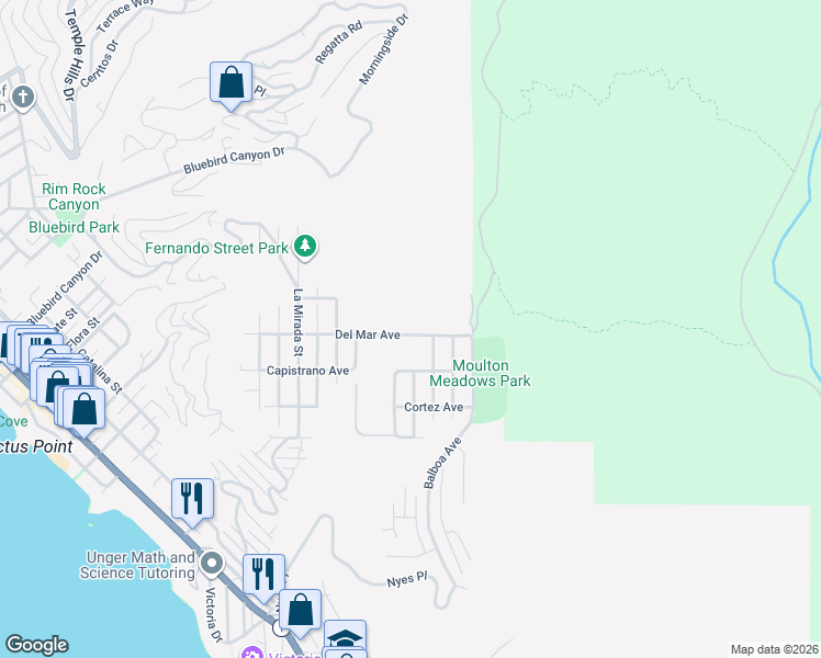 map of restaurants, bars, coffee shops, grocery stores, and more near 1784 Del Mar Avenue in Laguna Beach