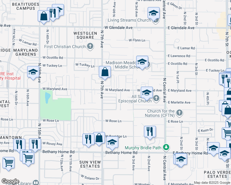 map of restaurants, bars, coffee shops, grocery stores, and more near 6315 North 4th Drive in Phoenix