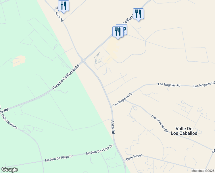 map of restaurants, bars, coffee shops, grocery stores, and more near 40690-40792 Anza Road in Temecula