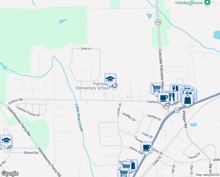 map of restaurants, bars, coffee shops, grocery stores, and more near 509 Carlton Boulevard in Palmetto