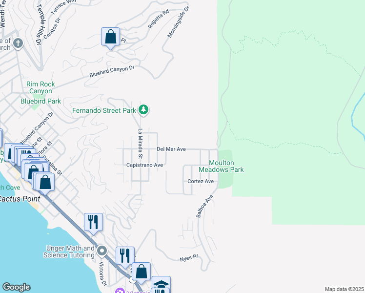map of restaurants, bars, coffee shops, grocery stores, and more near 1694 Del Mar Avenue in Laguna Beach