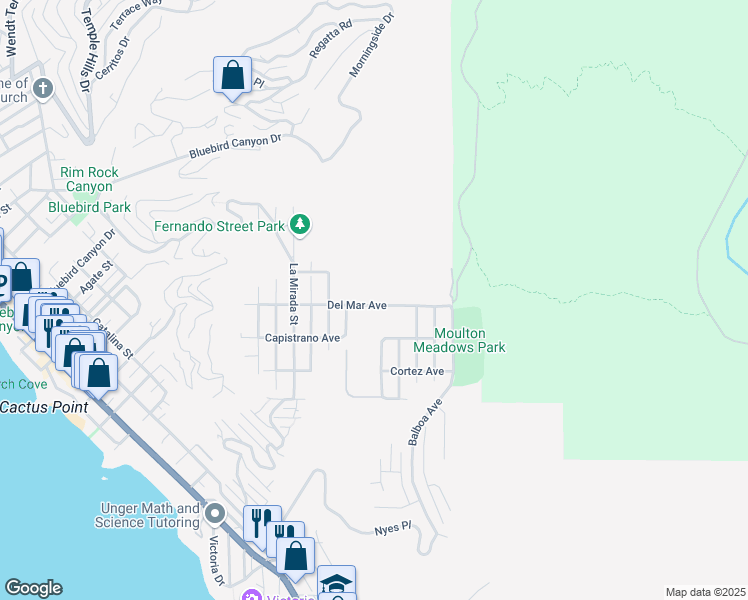 map of restaurants, bars, coffee shops, grocery stores, and more near 1670 Del Mar Avenue in Laguna Beach