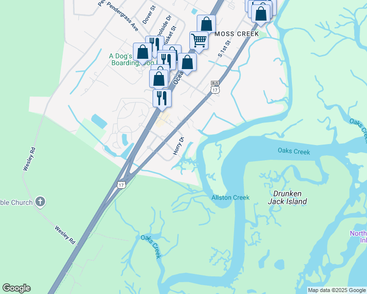 map of restaurants, bars, coffee shops, grocery stores, and more near 5247 Horry Drive in Murrells Inlet