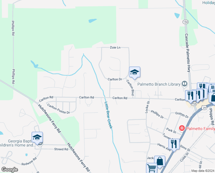 map of restaurants, bars, coffee shops, grocery stores, and more near 508 Carlton Lane in Palmetto