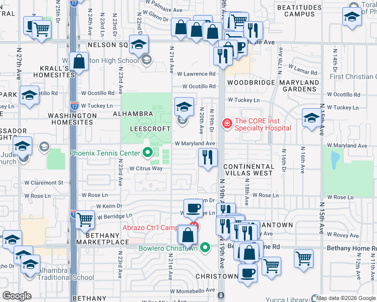 map of restaurants, bars, coffee shops, grocery stores, and more near 2026 West Stella Lane in Phoenix
