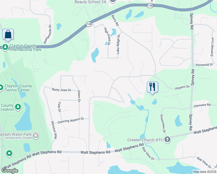 map of restaurants, bars, coffee shops, grocery stores, and more near 2794 Players Drive in Jonesboro