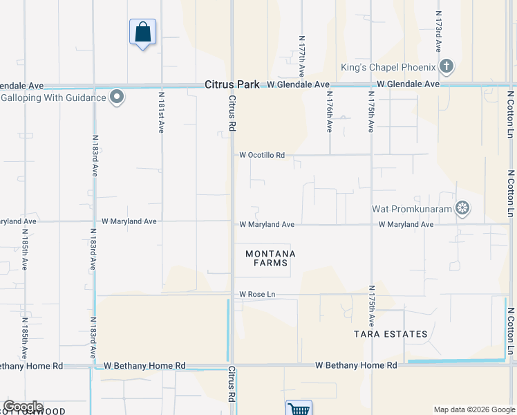 map of restaurants, bars, coffee shops, grocery stores, and more near 17808 West Maryland Avenue in Waddell