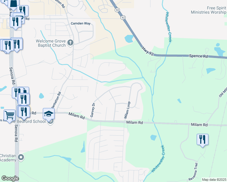 map of restaurants, bars, coffee shops, grocery stores, and more near 5370 Garvey Drive in Fairburn
