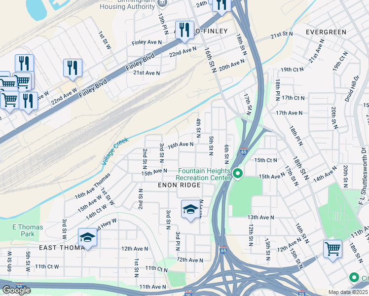 map of restaurants, bars, coffee shops, grocery stores, and more near 339 16th Avenue North in Birmingham