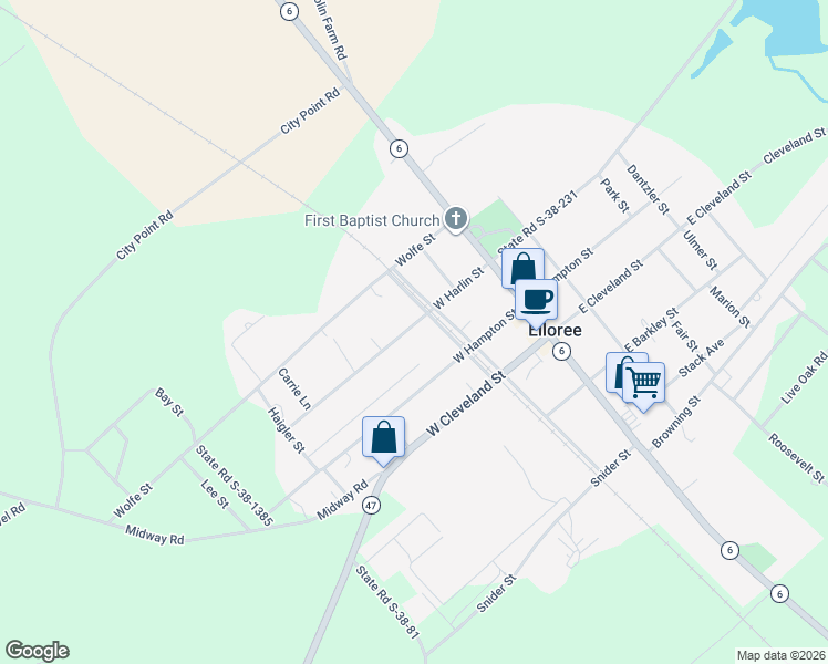 map of restaurants, bars, coffee shops, grocery stores, and more near in Elloree