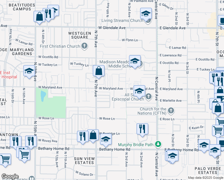 map of restaurants, bars, coffee shops, grocery stores, and more near 6315 North 4th Drive in Phoenix