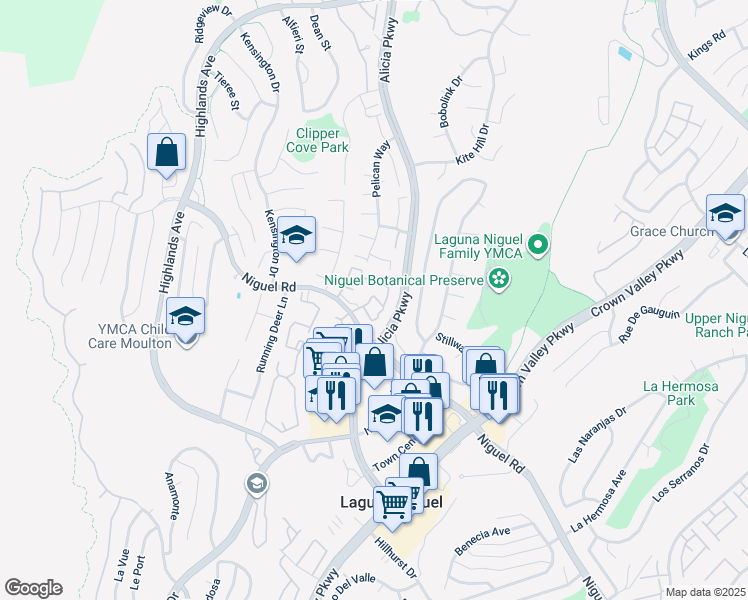 map of restaurants, bars, coffee shops, grocery stores, and more near 23749 Bayside Lane in Laguna Niguel