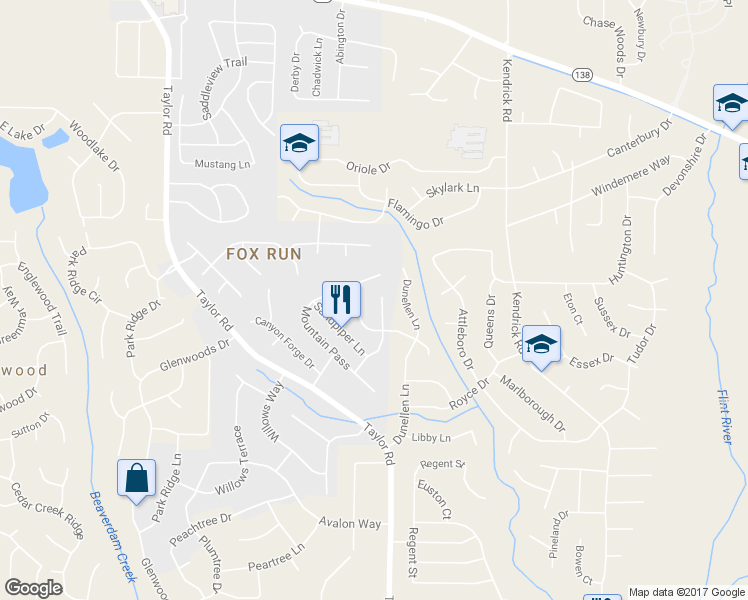 map of restaurants, bars, coffee shops, grocery stores, and more near 8187 Valley Bluff in Riverdale