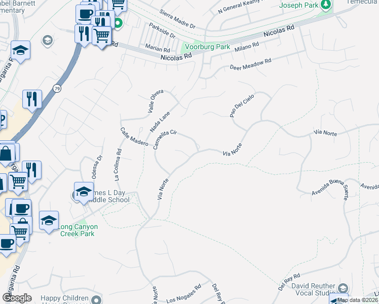 map of restaurants, bars, coffee shops, grocery stores, and more near 40810 County Center Drive in Temecula