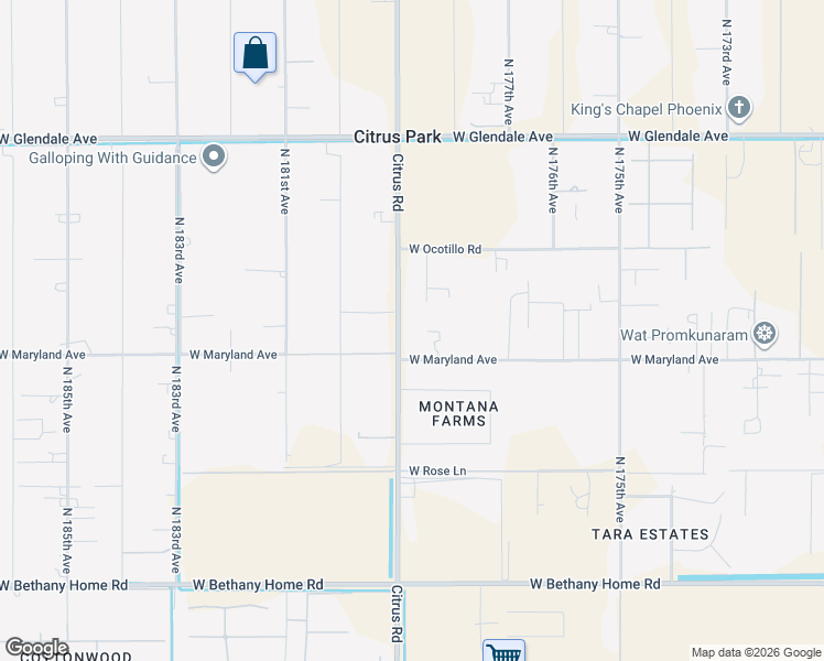 map of restaurants, bars, coffee shops, grocery stores, and more near 17808 West Maryland Avenue in Waddell