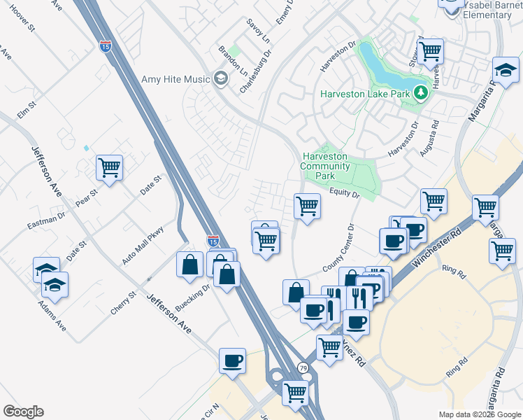 map of restaurants, bars, coffee shops, grocery stores, and more near 28500 Via Priorat in Temecula