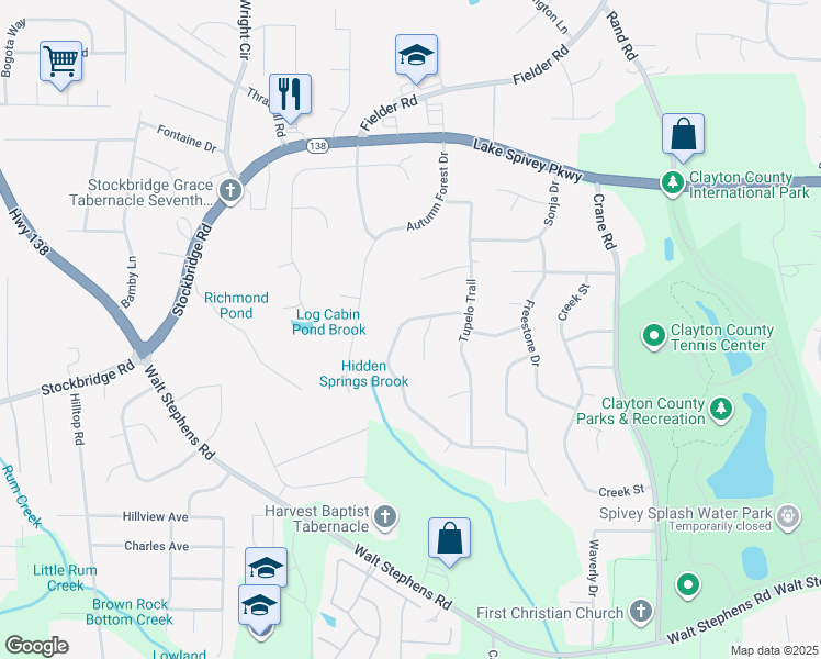 map of restaurants, bars, coffee shops, grocery stores, and more near 1999 Lullwater Circle in Jonesboro